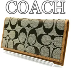 COACH コーチ 長財布 ロングウォレット Canvas Leather キャンバス レザー ベージュ シグネチャー 二つ折り 薄型 スリム 紙幣収納のみ 小銭入れなし メンズ レディース ユニセックス 正規品