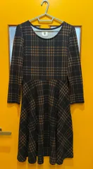 【H2-32】◇ Bou Jeloud　FREEサイズ　ワンピース　黒色/茶色　チェック柄