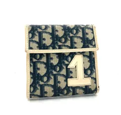 Christian Dior クリスチャンディオール　トロッター1番　三つ折り財布　ロゴグラム　コーティングキャンバス×レザー　ブルー系×ホワイト系アイボリー　シルバー金具　スペイン製　刻印あり　レディース　ラグジュアリー　高級　ハイブランド