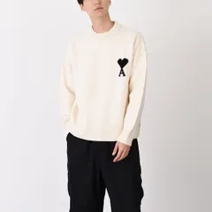 AMI ALEXANDRE MATTIUSSI アミ トップス AMI DE COEUR アミパリス Ami De Coeur クルーネック メリノウールフェルトニット セーター UKS838 018 メンズ ユニセックス グレー ホワイト