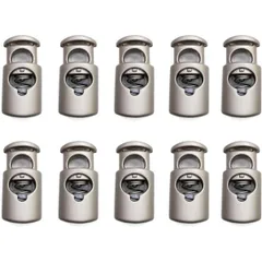 コードストッパー 紐止め 樽型 金属製 1つ穴 穴経5mm【マットシルバー】10個入 スプリング メタル 靴紐 留め具 金具 パーツ きらきらぷんぷん丸 BK-036