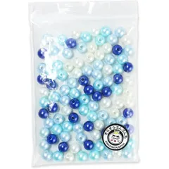 パールビーズ カラフル 8mm【ブルー系】青 約98粒 穴あり 両穴 樹脂 丸玉 光沢 大容量 お得セット ミックス 手芸用品 ハンドメイド きらきらぷんぷん丸 CB-071