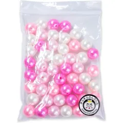 パールビーズ カラフル 12mm【ピンク系】 約48粒 穴あり 両穴 樹脂 丸玉 光沢 大容量 お得セット ミックス 手芸用品 ハンドメイド きらきらぷんぷん丸 CB-075