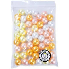 パールビーズ カラフル 12mm【イエロー系】黄 約48粒 穴あり 両穴 樹脂 丸玉 光沢 大容量 お得セット ミックス ハンドメイド きらきらぷんぷん丸 CB-078