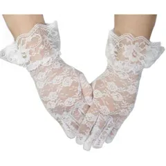 レース手袋 【ホワイト】 白 ショート レディース 上品 フォーマル フリル 花柄 ドレス手袋 パーティー ウエディング グローブ きらきらぷんぷん丸 COS-034