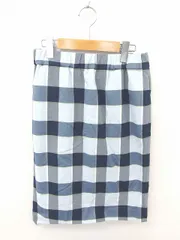 ミラオーウェン Mila Owen スカート タイト 膝下丈 チェック スリット 0 水色 紺 ライトブルー ネイビー /TT11