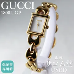 SA195 GUCCI グッチ 1800L レディース 腕時計 GP ゴールド 付け替えベルト レザー 革 レクタングル クォーツ シンプル エレガント 銀座サコム堂【中古/期間限定販売】