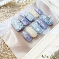 【現品】ネイルチップ　雪の結晶　水色　青