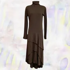 DKNY　ディー ケイ エヌ ワイ　ワンピース　カーキ　レディース　ロング丈　長袖　ハイネック　伸縮性あり　レイヤー　アシンメトリー　ダナキャラン