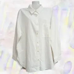 GU　ジーユー　シャツ　ホワイト　レディース　長袖　ポケット　襟付き　カッターシャツ　ワイシャツ　通勤　ビジネス　就職活動　シンプル　定番