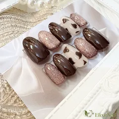 【現品】ネイルチップ　バレンタイン　ブラウン　ハート