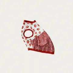 犬服 4XL胴回81 リアル苺RD×刺繍ギンガムチェックRDバルーンスカート