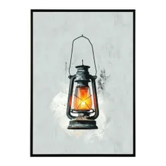 【A3サイズ(約30×42cm)】【lm-poster-4043】【フレーム付き】ランタン キャンプ 明かり ランプ グランピング レトロ ビンテージ ポスター イラスト