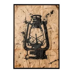 【B4サイズ(約25x36cm)】【lm-poster-4051】【フレーム付き】ランタン キャンプ 明かり ランプ グランピング レトロ ビンテージ ポスター イラスト