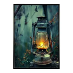 【B4サイズ(約25x36cm)】【lm-poster-4059】【フレーム付き】ランタン キャンプ 明かり ランプ グランピング レトロ ビンテージ ポスター イラスト