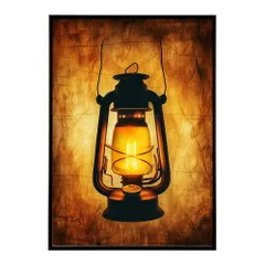 【B4サイズ(約25x36cm)】【lm-poster-4090】【フレーム付き】ランタン キャンプ 明かり ランプ グランピング レトロ ビンテージ ポスター イラスト