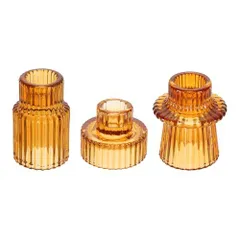 PATIKIL 3個セット ガラスキャンドルホルダー テーパーキャンドルスタンド