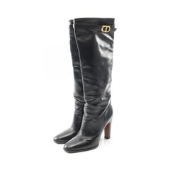 VALENTINO ビックロゴ ロングブーツ ブーツ レザー ブラック 36.5