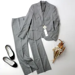 THE SUIT COMPANY スーツカンパニー 2P セットアップ ウールシルク テーラードジャケット フレアパンツ 38 グレー(118K＋8508)26H☆