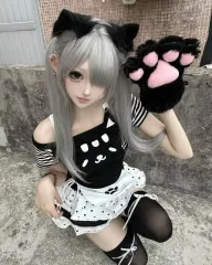 サブカルチャー ショルダーバッグ オフショルダー 猫 半袖Tシャツ + スカート セット