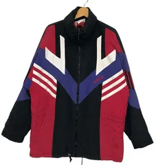 adidas/アディダス 80年代ヴィンテージ/80’s ナイロンジャケット 中綿 フード収納 アウター ワンポイント刺繡 オーバーサイズ ビックシルエット MALAYSIA製 Lサイズ ブラック レッド パープル