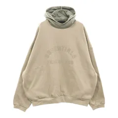 FEAR OF GOD ESSENTIALS (フィアオブゴッド エッセンシャルズ) HOODIE フロントラバーロゴ ナイロン切替 プルオーバースウェットパーカー フーディー ベージュ