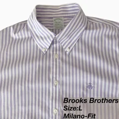 【L】Brooks Brothers ポロカラーシャツ L / Milano Fit / Cotton97% Polyurethane3% / Stripe（ライトパープル×ホワイト） メンズ