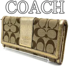 COACH コーチ 長財布 ロングウォレット Canvas Leather キャンバス レザー ベージュ ゴールド シグネチャー フラップ 二つ折り ファスナー小銭入れ レディース メンズ ユニセックス 正規品