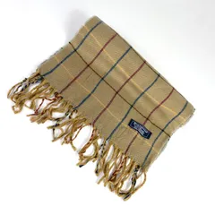 t2133 バーバリー マフラー チェック　ウール100% イングランド製 男女兼用 ユニセックス フリンジ ベージュ