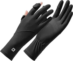 Miracroute 日焼け防止手袋 指開き レディース アイスシルク スマホ タッチ パネル 夏 紫外線防止 滑り止め 接触 冷感 通気性 薄手 (ブラック,  Free Size)