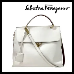 M【Ferragamo】ガンチーニ 2Way バッグ レザー ホワイト/白 ショルダーバッグ ハンドバッグ Salvatore/サルヴァトーレフェラガモ (46099H12)