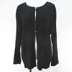 長袖 カーディガン F 黒系 ブラック 無地 加工 ボタン 伸縮性 日本製