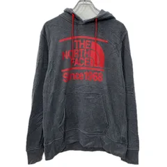 THE NORTH FACE プリントスウェット パーカー M グレー レッド ザノースフェイス プルオーバー ビッグプリント フーディー 秋物 a712-6445