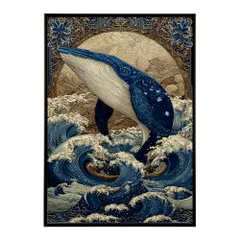 【B3サイズ（約36x51cm）】【lm-poster-4527】【フレーム付き】クジラ ホエール 海 魚 ブルー 青 ocean オーシャン アクア 水族館 イルカ 海洋 ポスター イラスト