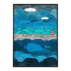 【B4サイズ（約25x36cm）】【lm-poster-4530】【フレーム付き】クジラ ホエール 海 魚 ブルー 青 ocean オーシャン アクア 水族館 イルカ 海洋 ポスター イラスト