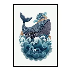 【A4サイズ（約21x30cm）】【lm-poster-4533】【フレーム付き】クジラ ホエール 海 魚 ブルー 青 ocean オーシャン アクア 水族館 イルカ 海洋 ポスター イラスト
