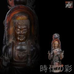中国古美術『旧蔵 牛角×牛骨 嵌装 背光観音像置物』仏教工芸 極細工