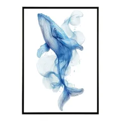 【B3サイズ（約36x51cm）】【lm-poster-4541】【フレーム付き】クジラ ホエール 海 魚 ブルー 青 ocean オーシャン アクア 水族館 イルカ 海洋 ポスター イラスト