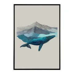 【B4サイズ（約25x36cm）】【lm-poster-4542】【フレーム付き】クジラ ホエール 海 魚 ブルー 青 ocean オーシャン アクア 水族館 イルカ 海洋 ポスター イラスト