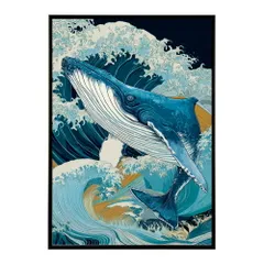 【A4サイズ（約21x30cm）】【lm-poster-4545】【フレーム付き】クジラ ホエール 海 魚 ブルー 青 ocean オーシャン アクア 水族館 イルカ 海洋 ポスター イラスト