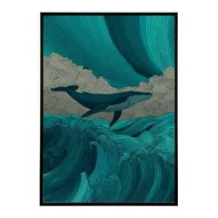 【A4サイズ（約21x30cm）】【lm-poster-4546】【フレーム付き】クジラ ホエール 海 魚 ブルー 青 ocean オーシャン アクア 水族館 イルカ 海洋 ポスター イラスト