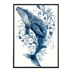 【A3サイズ（約30×42cm）】【lm-poster-4550】【フレーム付き】クジラ ホエール 海 魚 ブルー 青 ocean オーシャン アクア 水族館 イルカ 海洋 ポスター イラスト