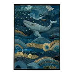 【B4サイズ（約25x36cm）】【lm-poster-4558】【フレーム付き】クジラ ホエール 海 魚 ブルー 青 ocean オーシャン アクア 水族館 イルカ 海洋 ポスター イラスト