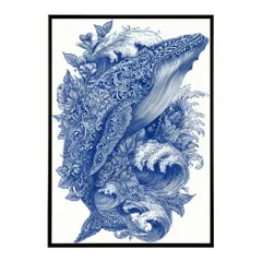 【B3サイズ（約36x51cm）】【lm-poster-4571】【フレーム付き】クジラ ホエール 海 魚 ブルー 青 ocean オーシャン アクア 水族館 イルカ 海洋 ポスター イラスト