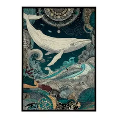 【A1サイズ（約59x84cm）】【lm-poster-4573】【フレーム付き】クジラ ホエール 海 魚 ブルー 青 ocean オーシャン アクア 水族館 イルカ 海洋 ポスター イラスト