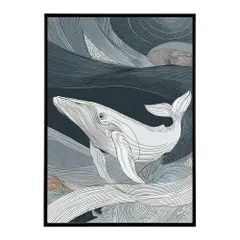 【B4サイズ（約25x36cm）】【lm-poster-4586】【フレーム付き】クジラ ホエール 海 魚 ブルー 青 ocean オーシャン アクア 水族館 イルカ 海洋 ポスター イラスト