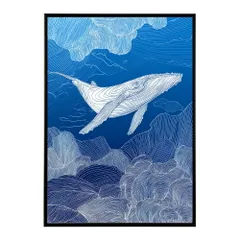 【B4サイズ（約25x36cm）】【lm-poster-4590】【フレーム付き】クジラ ホエール 海 魚 ブルー 青 ocean オーシャン アクア 水族館 イルカ 海洋 ポスター イラスト