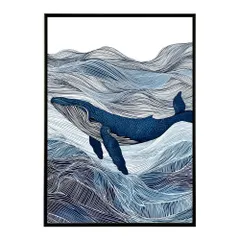 【A4サイズ（約21x30cm）】【lm-poster-4592】【フレーム付き】クジラ ホエール 海 魚 ブルー 青 ocean オーシャン アクア 水族館 イルカ 海洋 ポスター イラスト