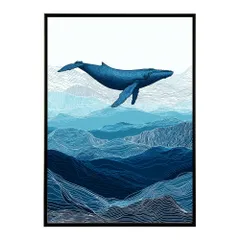 【B4サイズ（約25x36cm）】【lm-poster-4594】【フレーム付き】クジラ ホエール 海 魚 ブルー 青 ocean オーシャン アクア 水族館 イルカ 海洋 ポスター イラスト