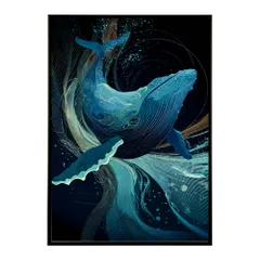 【B2サイズ（約51x73cm）】【lm-poster-4602】【フレーム付き】クジラ ホエール 海 魚 ブルー 青 ocean オーシャン アクア 水族館 イルカ 海洋 ポスター イラスト